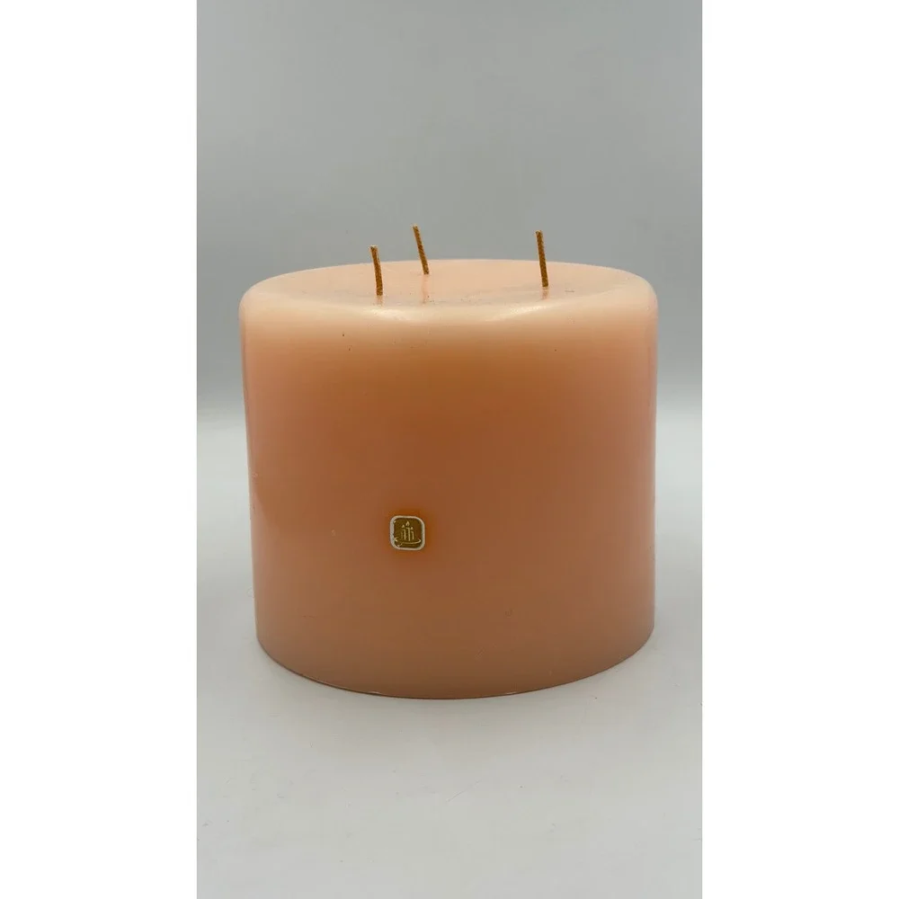 PartyLite 3 Wick Pillar Candle 5x5 Peach Pink Large Round Retired - Picture 7 of 8